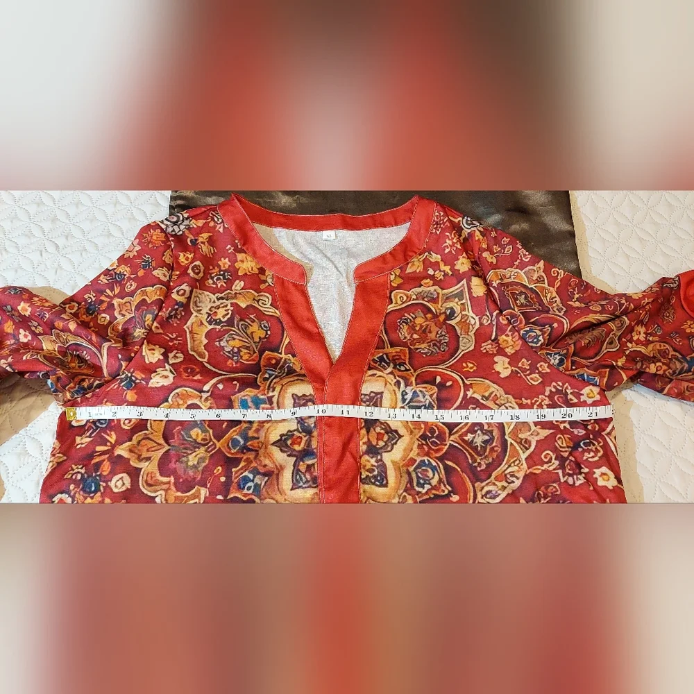 Elegant Red Floral Women's Tunic - Picture 12 of 12